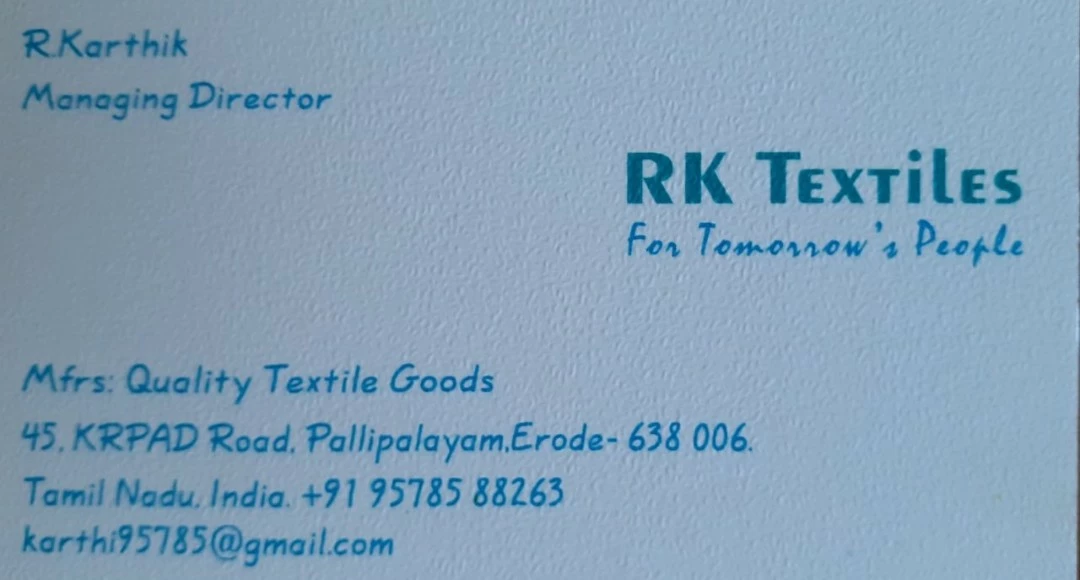 Visiting card store images of R K TEXTILES