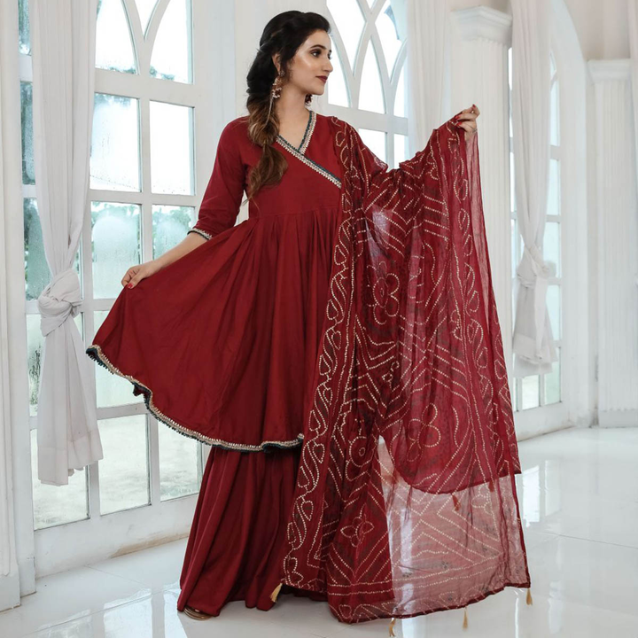 Maroon Bandhej Sharara set  uploaded by Rohilla Fashion Hub on 10/20/2022