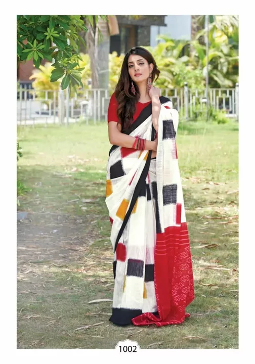 Post image Ikat print mul cotton daily wear saree