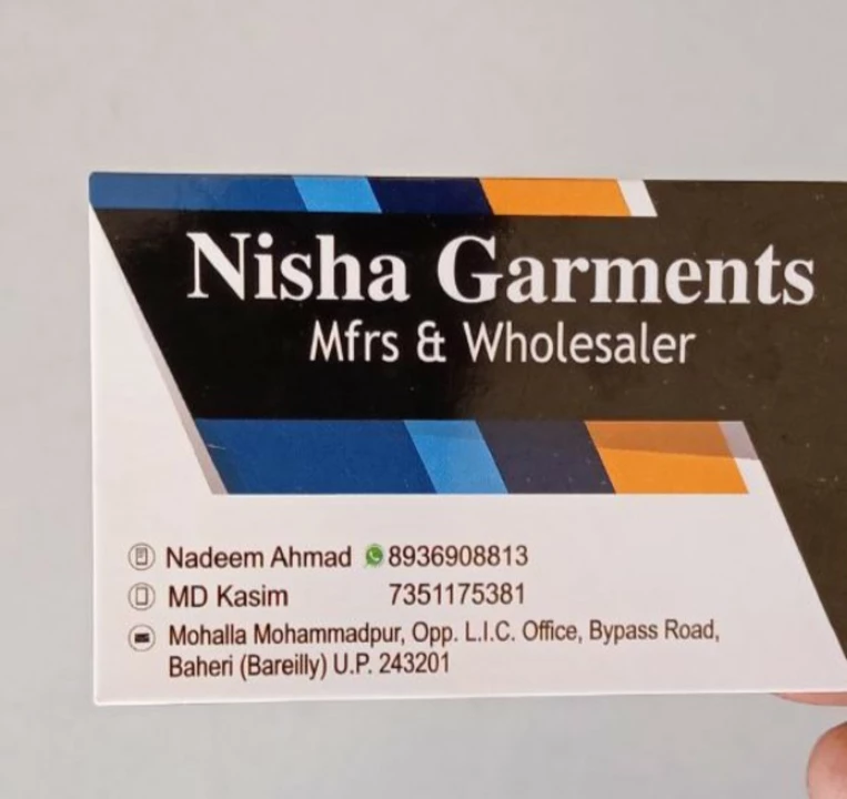 Visiting card store images of Nisha Garment