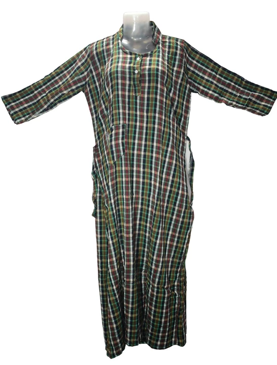 Product image of Fine winter woolen A-line full length night gown. Bust XXL, Mandarin neck, long sleeves., price: Rs. 210, ID: fine-winter-woolen-a-line-full-length-night-gown-bust-xxl-mandarin-neck-long-sleeves-c1750509