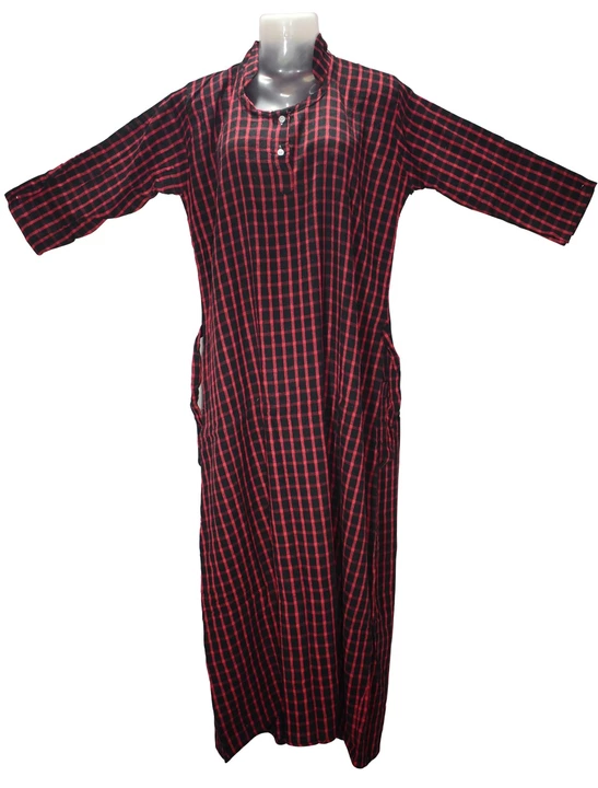 Product image of Fine winter woolen A-line full length night gown. Bust XXL, Mandarin neck, long sleeves., price: Rs. 210, ID: fine-winter-woolen-a-line-full-length-night-gown-bust-xxl-mandarin-neck-long-sleeves-ba6e0ea4