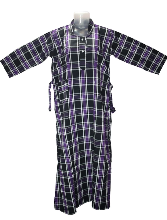 Product image of Fine winter woolen A-line full length night gown. Bust XXL, Mandarin neck, long sleeves., price: Rs. 210, ID: fine-winter-woolen-a-line-full-length-night-gown-bust-xxl-mandarin-neck-long-sleeves-9730c3a0