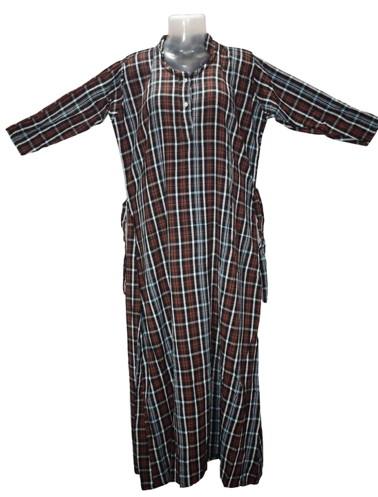 Product image of Fine winter woolen A-line full length night gown. Bust XXL, Mandarin neck, long sleeves., price: Rs. 210, ID: fine-winter-woolen-a-line-full-length-night-gown-bust-xxl-mandarin-neck-long-sleeves-ef3592a6