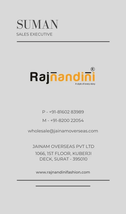 Visiting card store images of Jainam Overseas Pvt Ltd