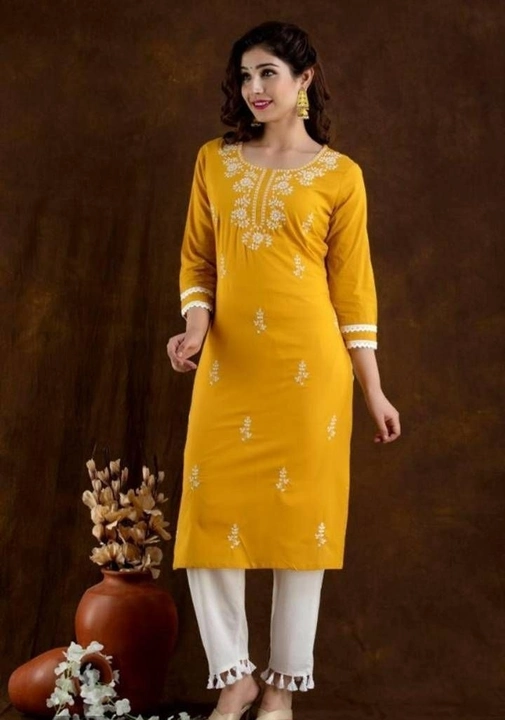 Women Cotton Chickenkari kurta with pant uploaded by S fashion store on 10/22/2022