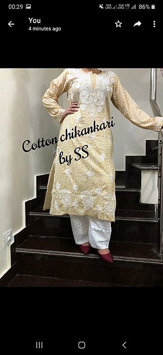 *😍beautiful pure soft cotton Chikan hand work print kurta with full sleeves work also*

 uploaded by business on 6/29/2020