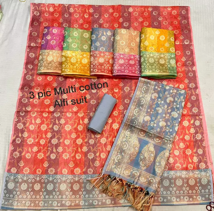 3 pic multi cotton alfi branded sutt uploaded by Bnarsi ctan saree on 10/23/2022