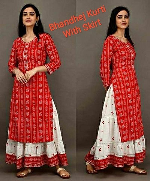 SHIVI RAYON BANDHEJ SKIRT WITH KURTI uploaded by business on 1/13/2021