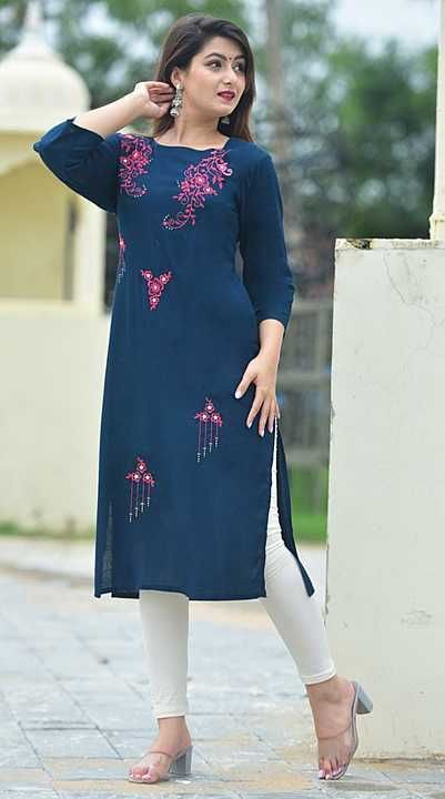 SHIVI BLUE RAYON EMBROIDERY KURTI uploaded by business on 1/13/2021