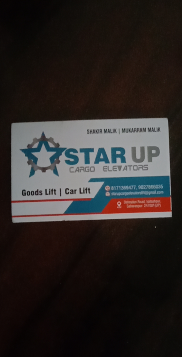 Visiting card store images of Star up cargo Elevators