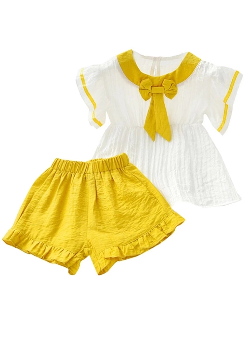 Little Girls were frock white & short yellow colour rayon 01 uploaded by Prem Ratan textile on 10/26/2022