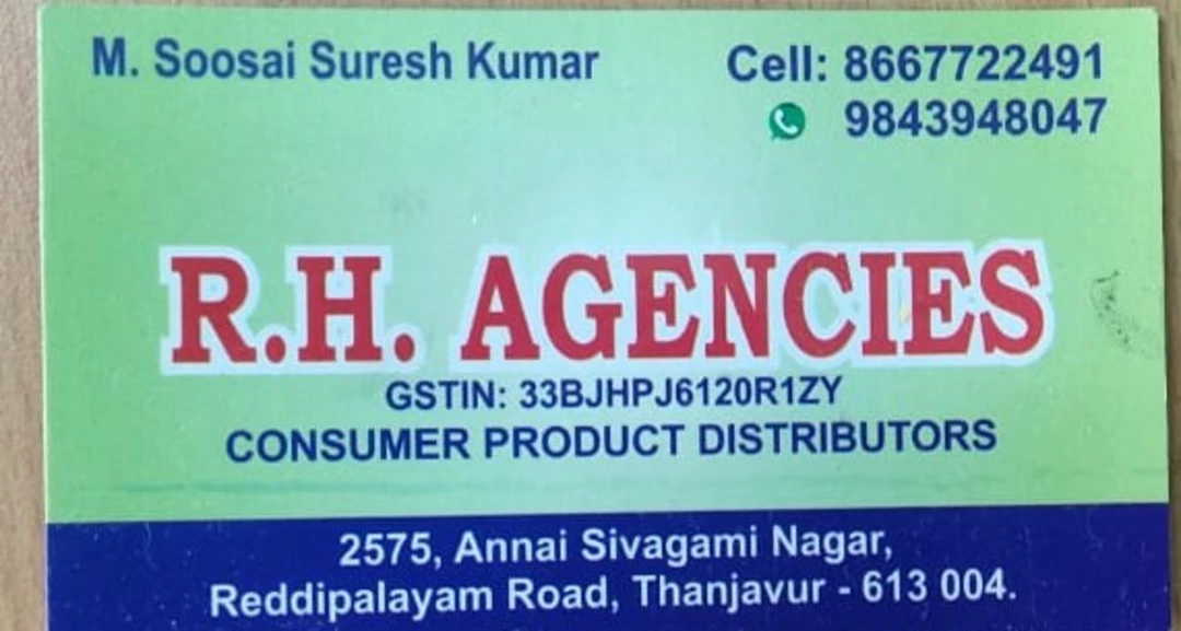 Visiting card store images of R H Agencies