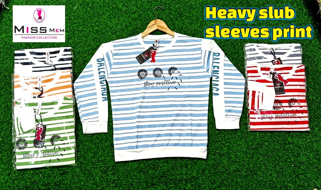 Heavy slub stp contrast full sleeves print T-SHIRT  uploaded by Miss mem T-shirt on 10/26/2022
