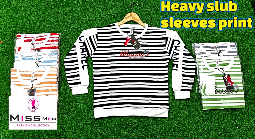 Heavy slub stp contrast full sleeves print T-SHIRT  uploaded by Miss mem T-shirt on 10/26/2022
