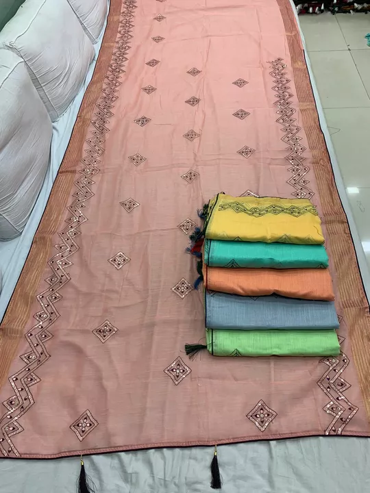 Post image We Are Manufacturer of work sarees based in Surat. Our range varies from rupees 350 to 999. We have all type of variety of work like Thread work, hand/khatli work, sequence work, gota patti work. Please feel free and contact us on 9409659923 for more saree designs
