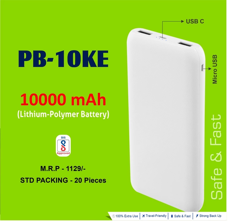 ERD PB-10KE 10000 mAh Power Bank (Fast Charging) (White, Lithium Polymer) -  ERD Shoppe