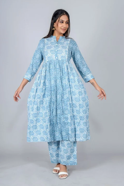 Draft clothing  cotton printed gathered kurta and palazzo set for women's  uploaded by business on 10/28/2022