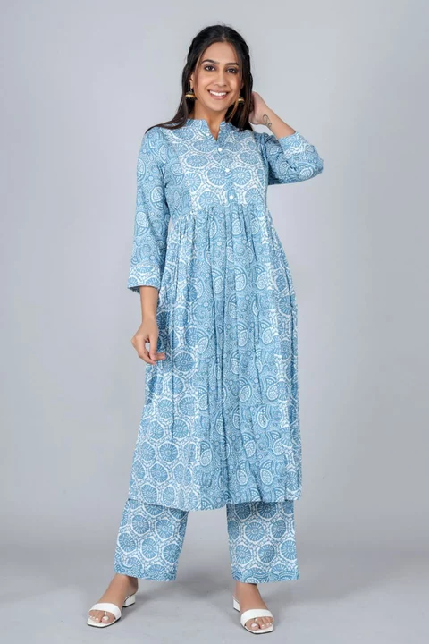 Draft clothing  cotton printed gathered kurta and palazzo set for women's  uploaded by Draft clothing on 10/28/2022