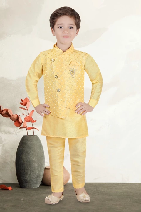 Product image with ID: boys-yellow-jacket-with-kurta-pyjama-set-a954e520