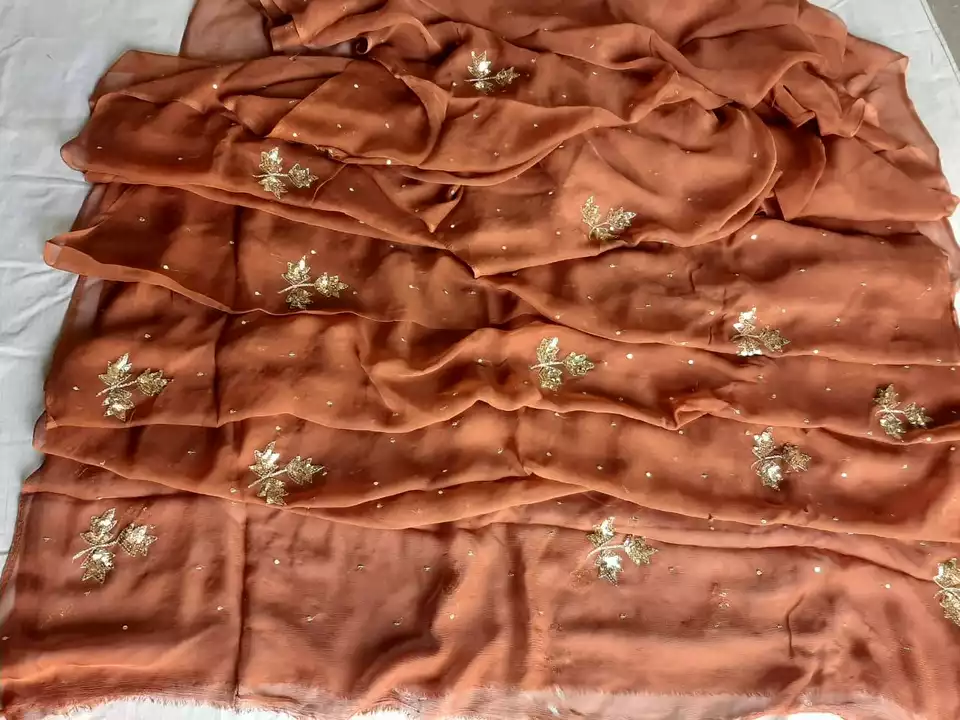Pure chiffon saree And hand work with blouse sarees  uploaded by Zari art on 10/29/2022