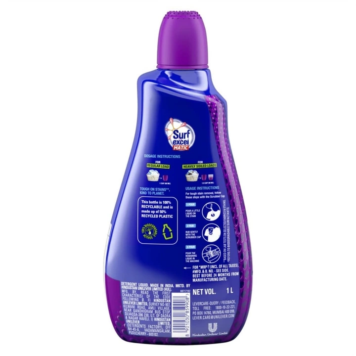 Surf excel matic liquid detergent front load bottle 1L ( MRP 250/- ) uploaded by QuickSell Wholesale on 10/29/2022