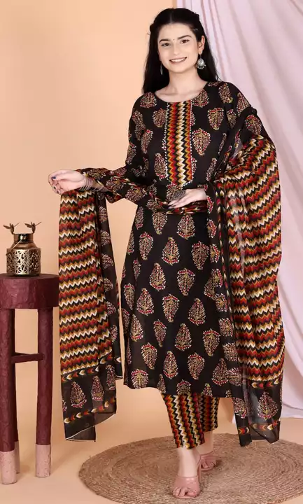 Cotton kurti duppta pant set uploaded by Angels city fashion fabric on 10/29/2022