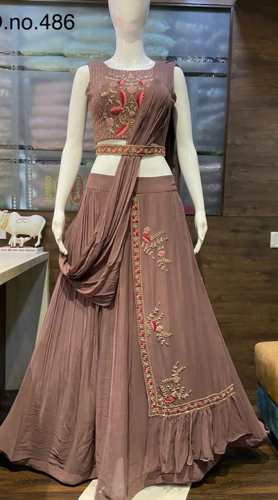 Pure hand work indo vesturn crop top and Lehnga uploaded by business on 10/30/2022