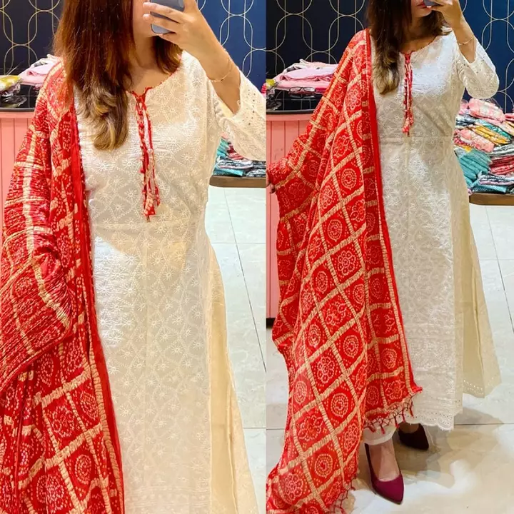 Chicken gown bhandhej dupatta  uploaded by business on 10/30/2022