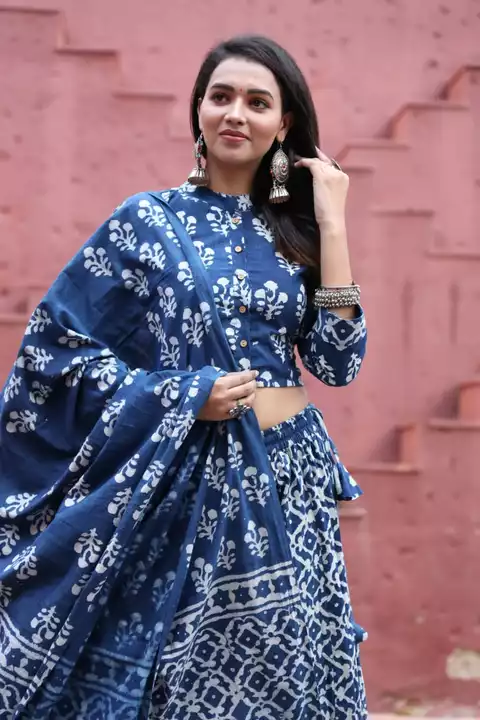 Product image of cotton bagru printed designer top & skirt with Cotton duptta, ID: cotton-bagru-printed-designer-top-skirt-with-cotton-duptta-6d65894b