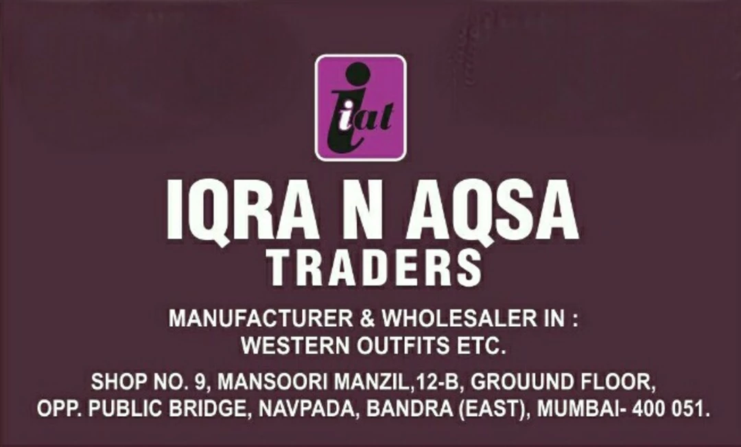 Visiting card store images of IQRA AND AQSA TRADERS