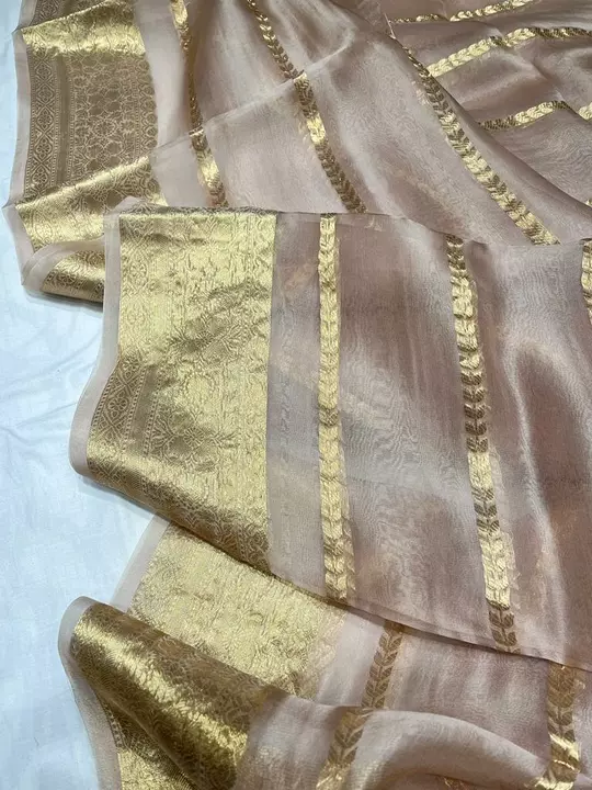 Organza silk sarees (peach) uploaded by business on 10/30/2022