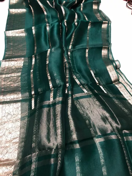 Organza silk sarees (green) uploaded by business on 10/30/2022