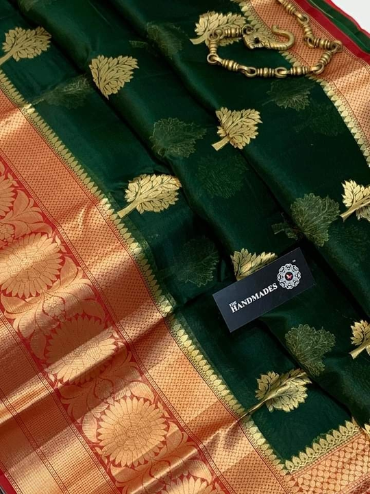 Organza silk sarees(bottle green) uploaded by business on 10/30/2022