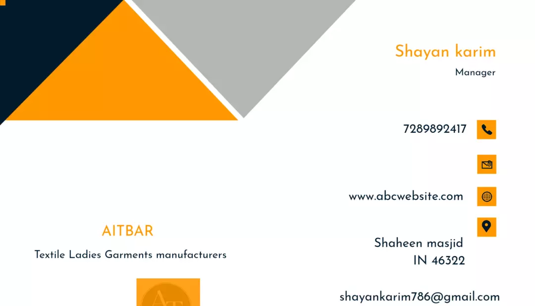 Visiting card store images of AITBAR textile