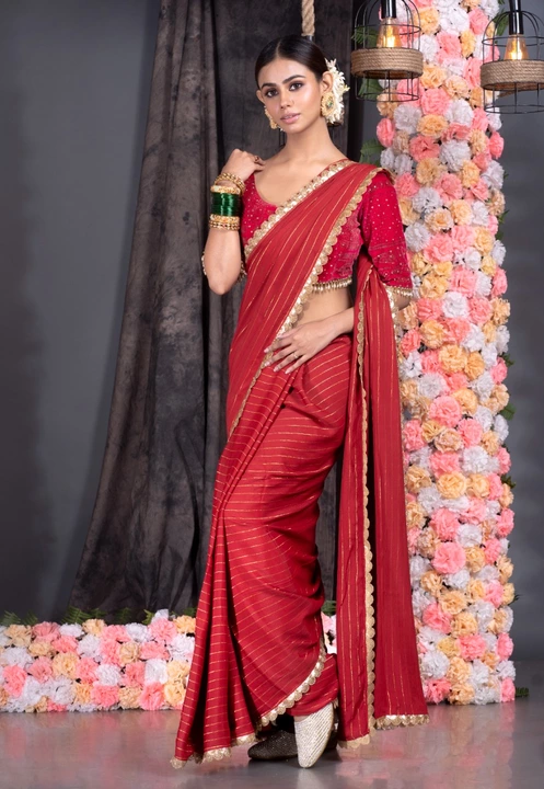 Post image Georgette lurex saree with golden lace border