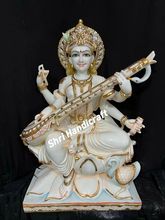 White Makrana Marble Powder Saraswati Statue uploaded by Shri Handicraft on 11/1/2022