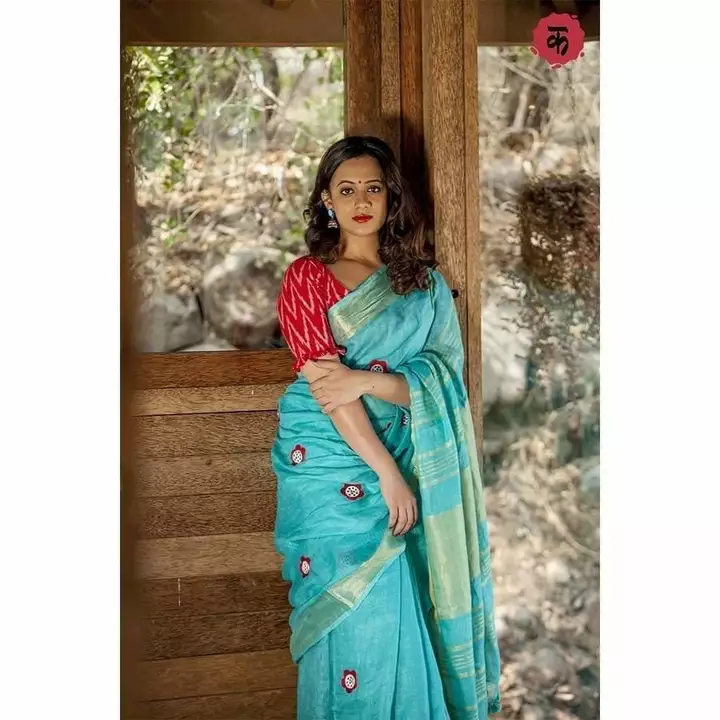 Pure linen cotton saree with embrodriy work uploaded by Silk handloom 🧶🧵🥻 on 11/3/2022