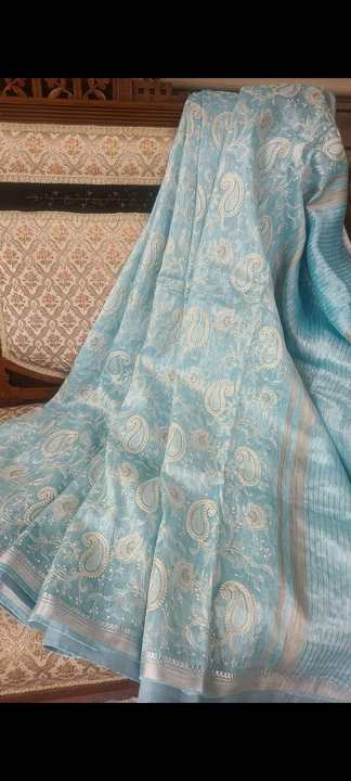 Linen silk sarees with hd full embroidery work uploaded by business on 11/3/2022