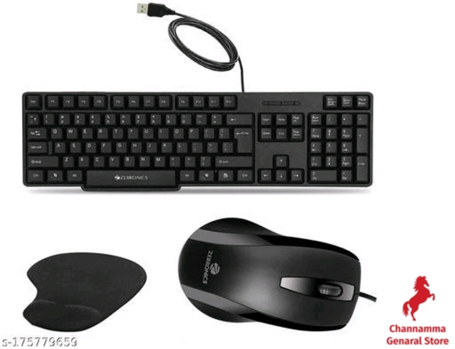 ZEBRONICS K20 USB Keyboard + Alex USB Mouse + Comfort Mouse Pad Combo set uploaded by Channamma General And Garment Store on 11/3/2022