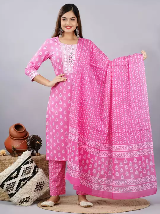 Heavy Pink Embroidery kurta pant dupatta set pure cotton  uploaded by KK ENTERPRISES on 11/4/2022