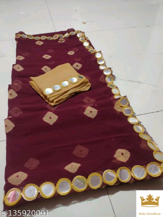 Chiffon embroidery badhani , jaipuri print saree  uploaded by business on 11/5/2022