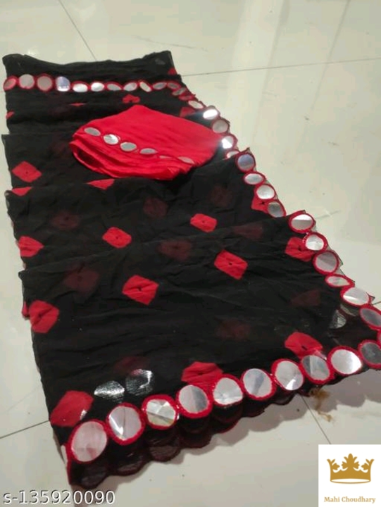 Chiffon embroidery badhani , jaipuri print saree  uploaded by business on 11/5/2022