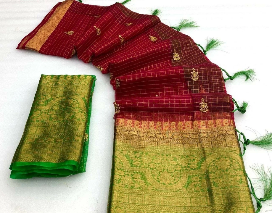 Organza silk embroidery worked jaquard saree uploaded by business on 11/5/2022