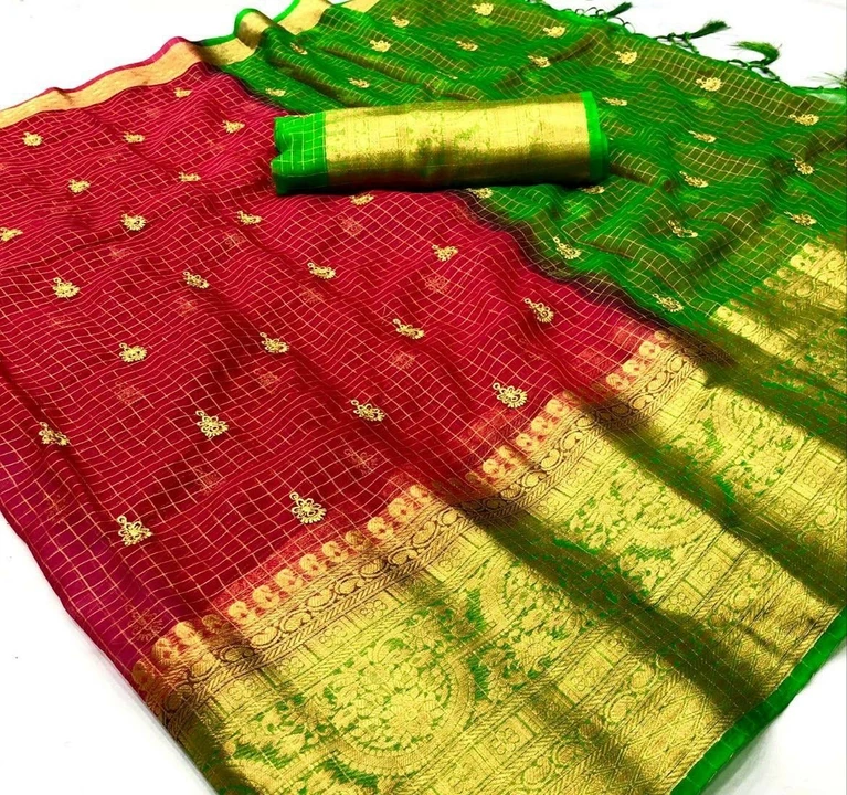 Organza silk embroidery worked jaquard saree uploaded by business on 11/5/2022