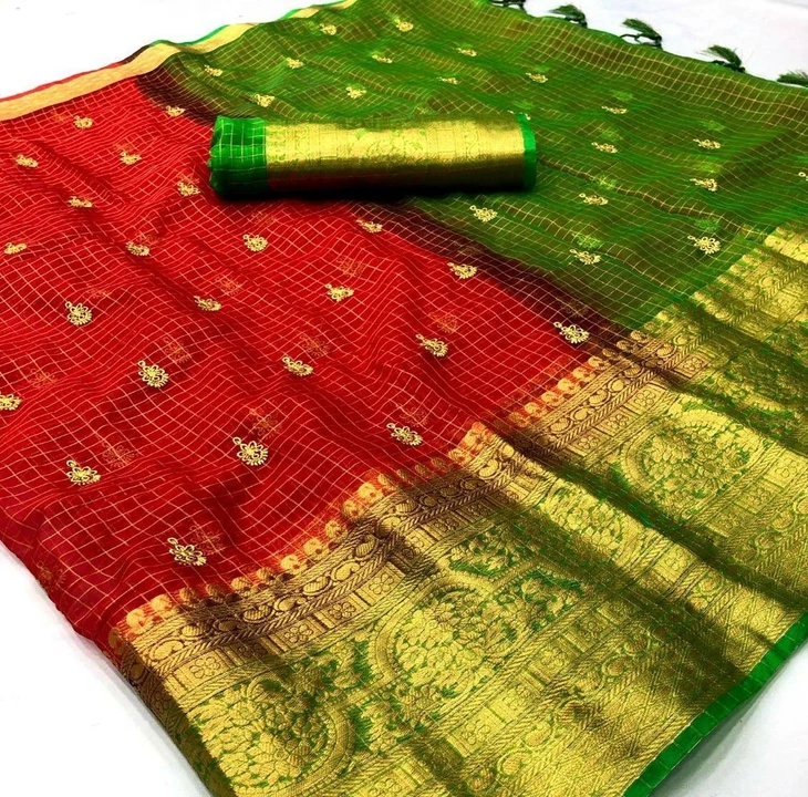 Organza silk embroidery worked jaquard saree uploaded by Weaver Collection on 11/5/2022