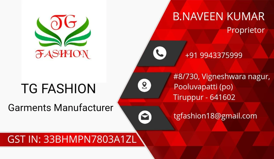 Visiting card store images of TG FASHION