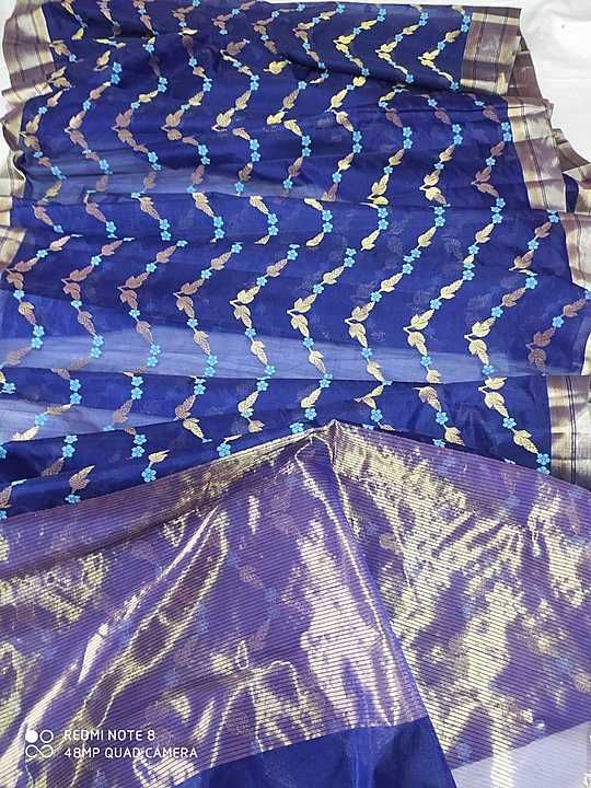 Chanderi handloom pattu silk saree running with blouse piece & all over jaal uploaded by business on 1/17/2021