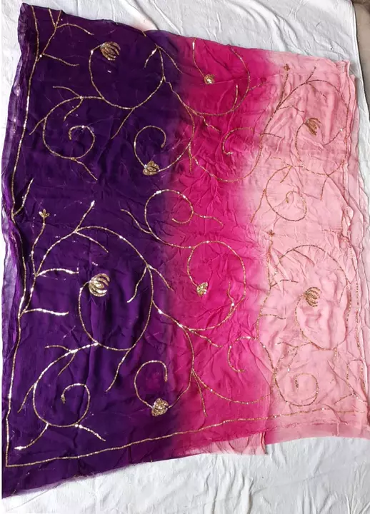 Pure chiffon saree And hand work with blouse sarees  uploaded by Zari art on 11/8/2022