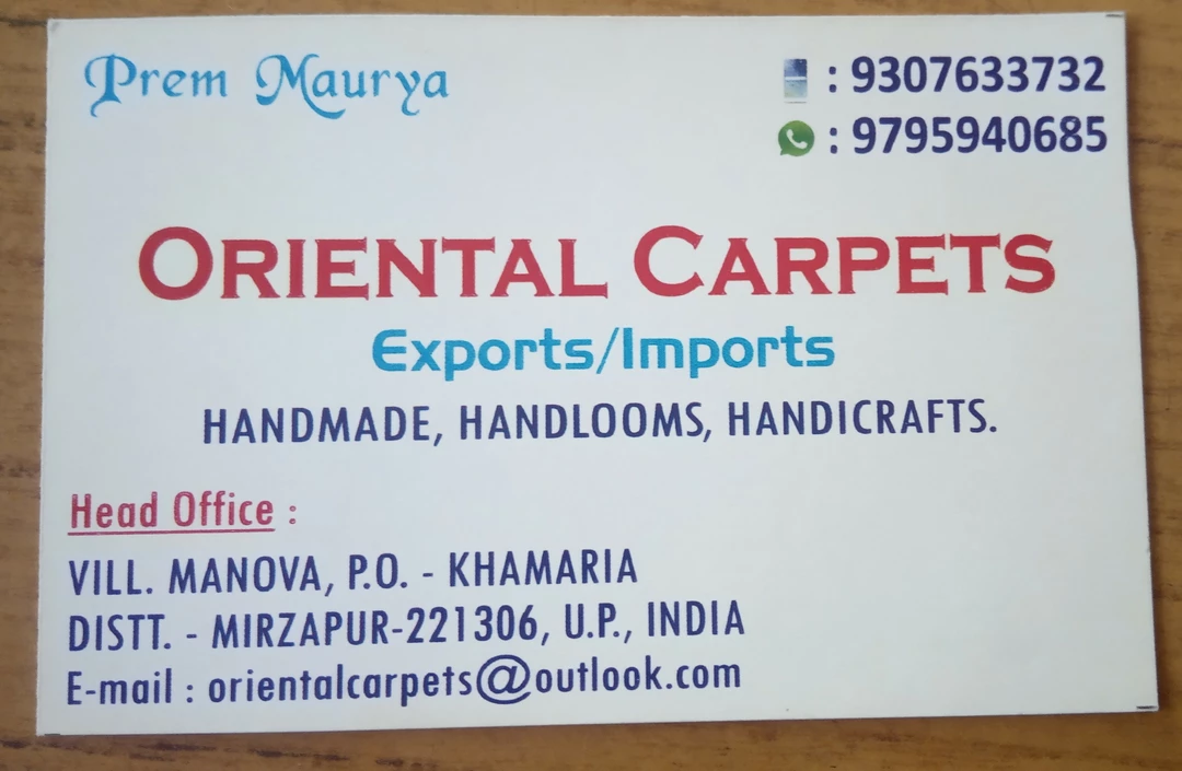 Visiting card store images of Oriental Carpets